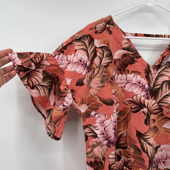 Rockmans Top Women 16 Pink Hawaiian Tropical Linen Blend V Neck Bell Sleeves - Picture 2 of 12